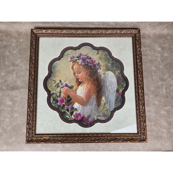 Home Interiors Little Girl Angel Laurie Snow Hein Print 17" x 17" Cherub - Picture 1 of 6